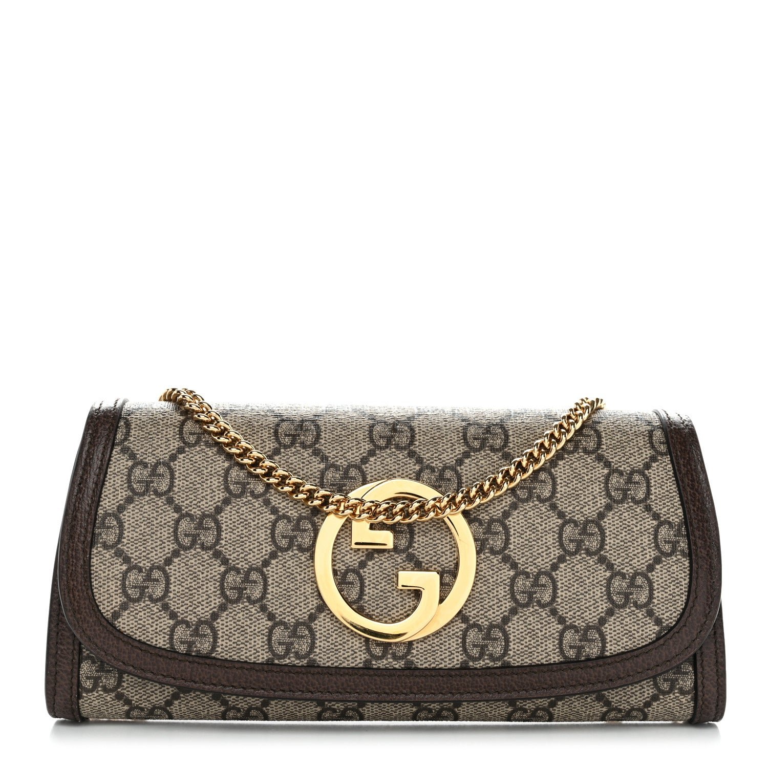 Gucci Gucci GG Supreme Monogram Textured Dollar Calfskin Blondie Continental Chain Wallet Beige Ebony New Acero
