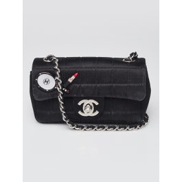 Chanel Black Square Quilted Satin Charms Mini Flap Bag