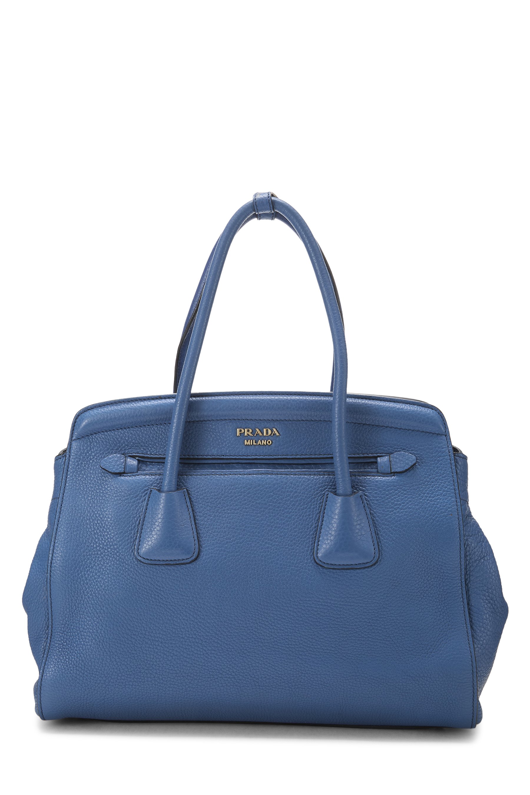 Prada Blue Vitello Daino Front Pocket Tote