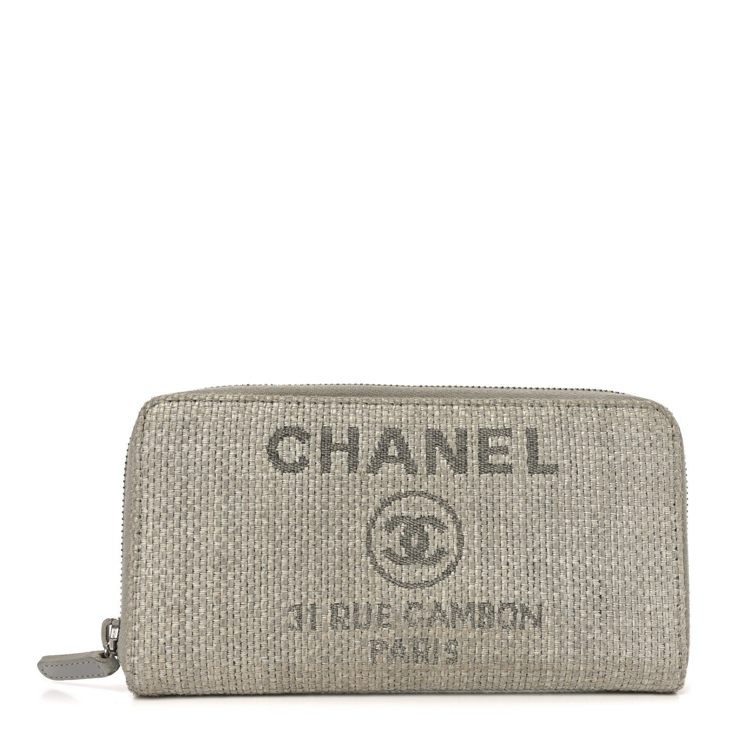 Chanel Canvas Deauville Zip Around Wallet Grey