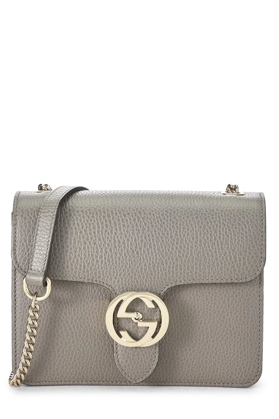 Grey Leather Interlocking Crossbody