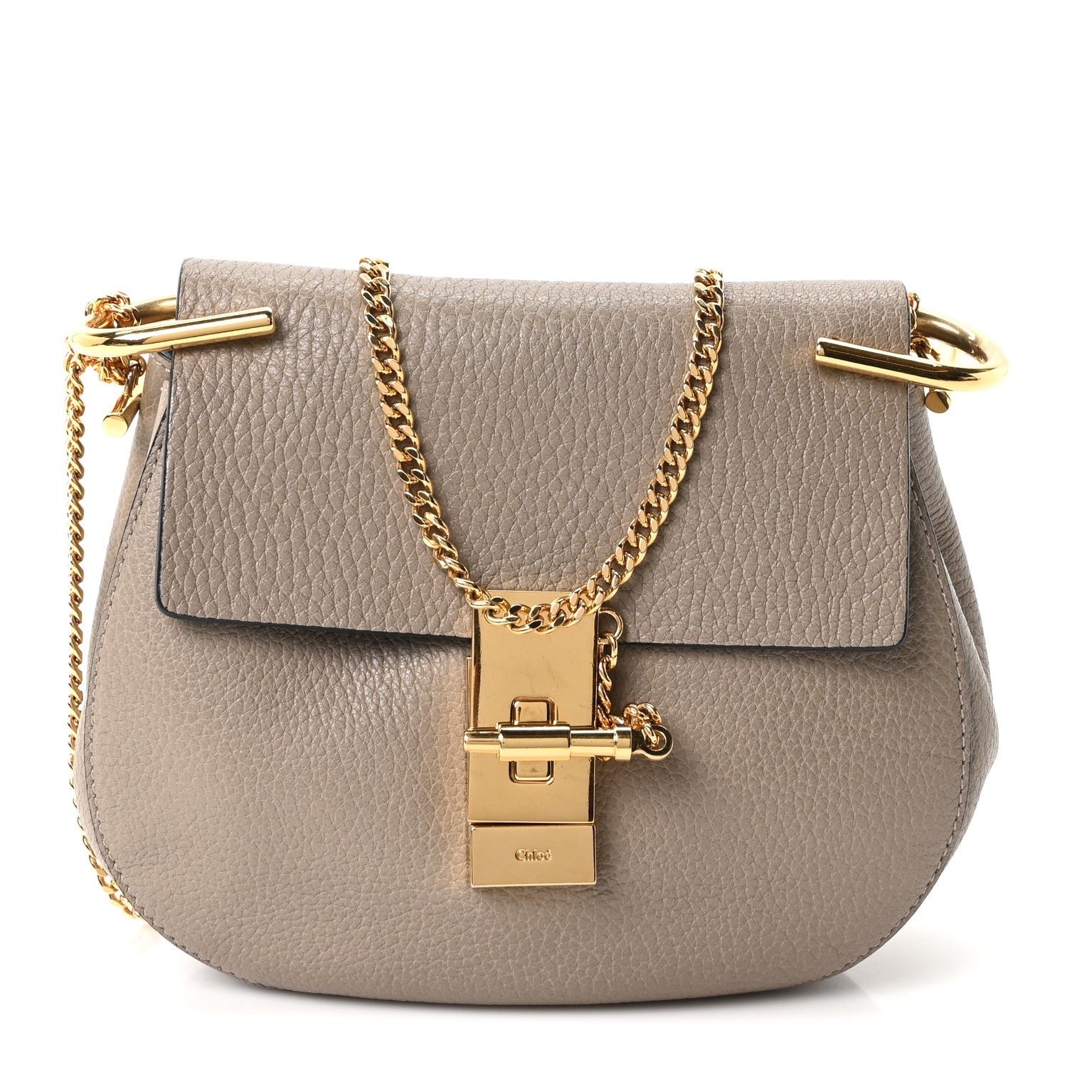 Chloe Grained Lambskin Mini Drew Shoulder Bag Motty Grey
