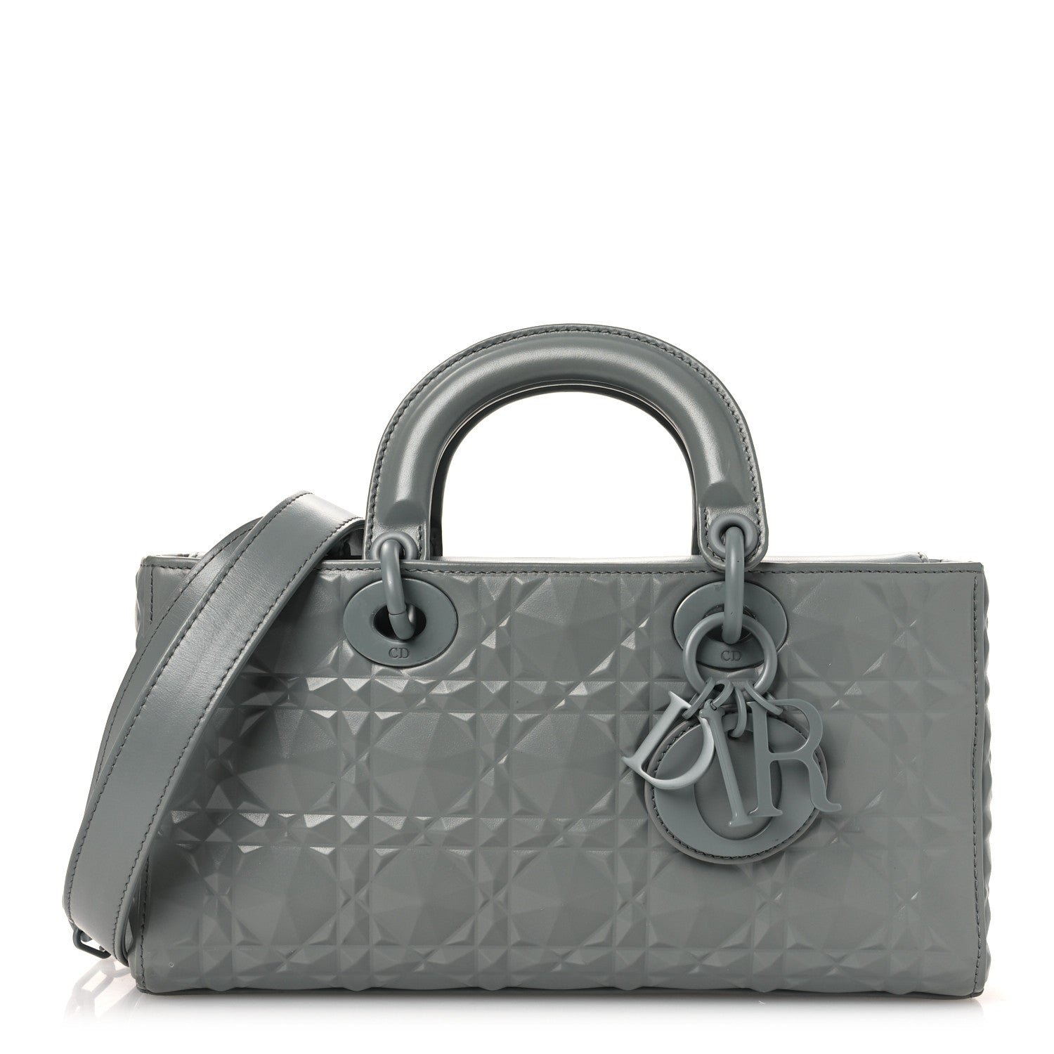 Christian Dior Calfskin Cannage Diamond Medium Lady D-Joy Grey