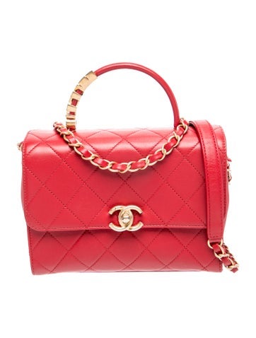 Pearl Logo Top Handle Flap Bag