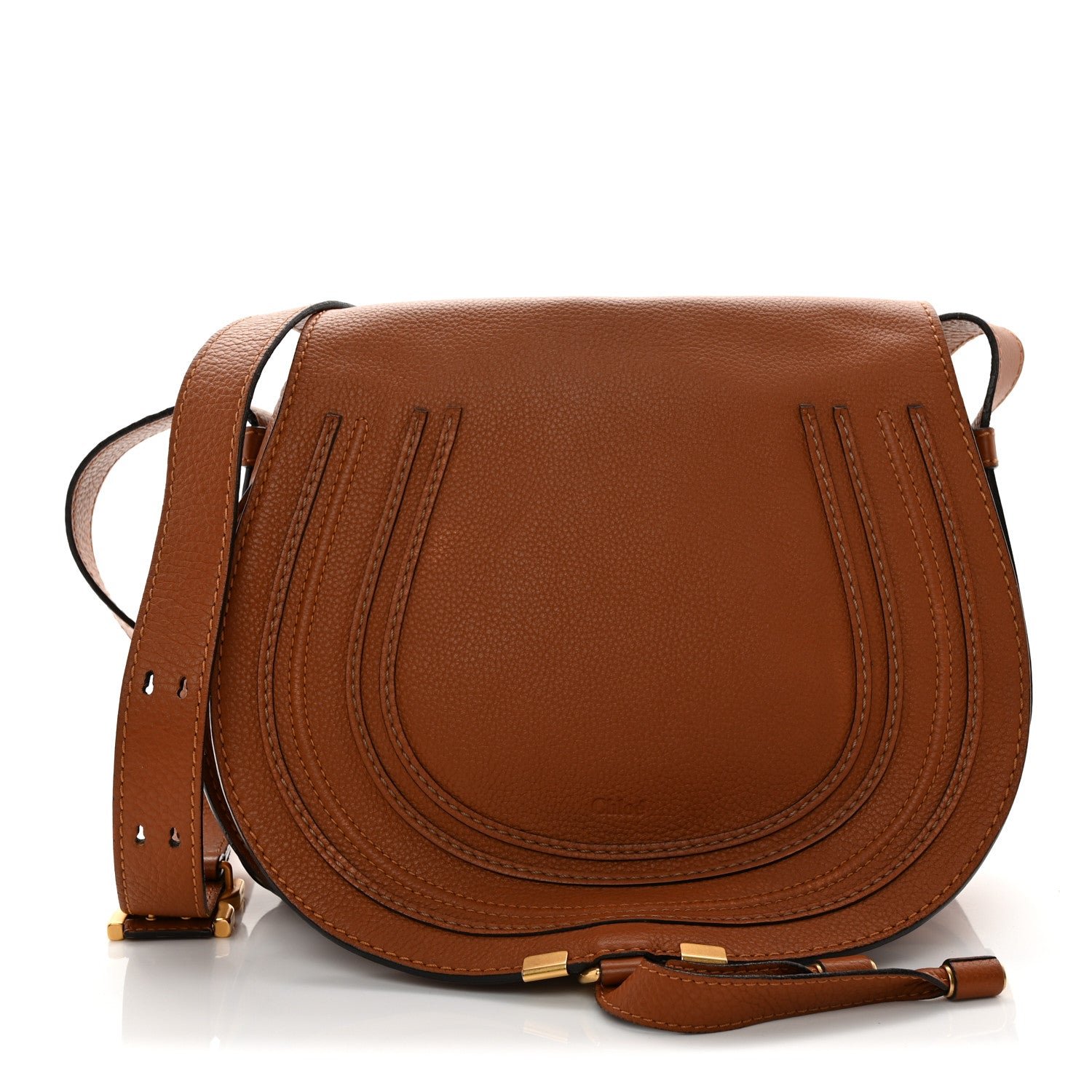 Chloe Calfskin Medium Marcie Round Crossbody Bag Tan