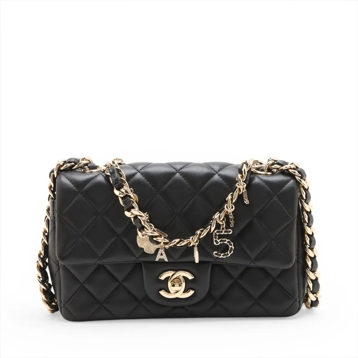 Chanel Mini Matelasse Lambskin Single Flap Single Chain Bag Icon Black Gold Meta
