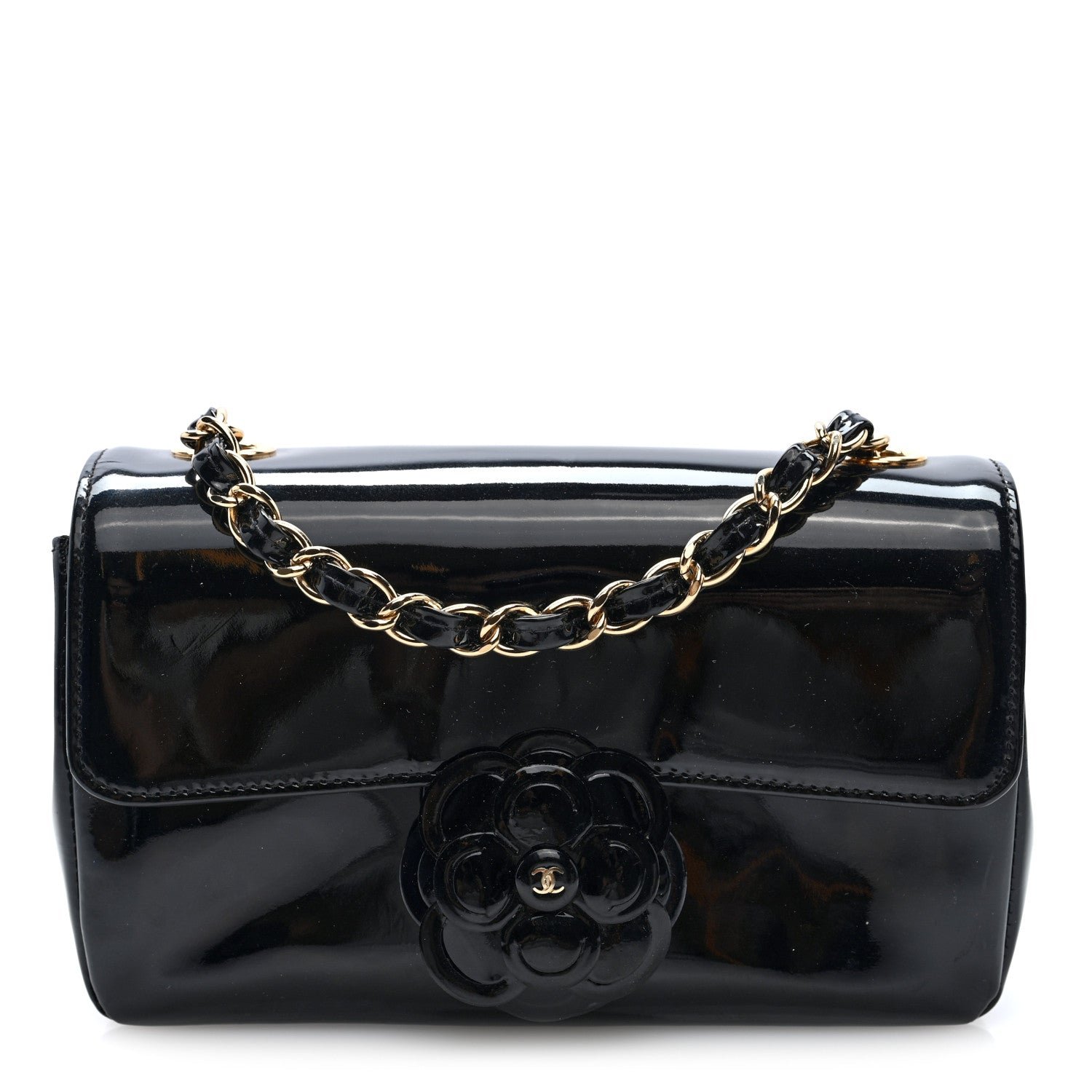 Chanel Patent Calfskin Small Camellia Flap Black