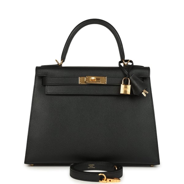 Hermes Kelly Sellier 28 Black Epsom Gold Hardware