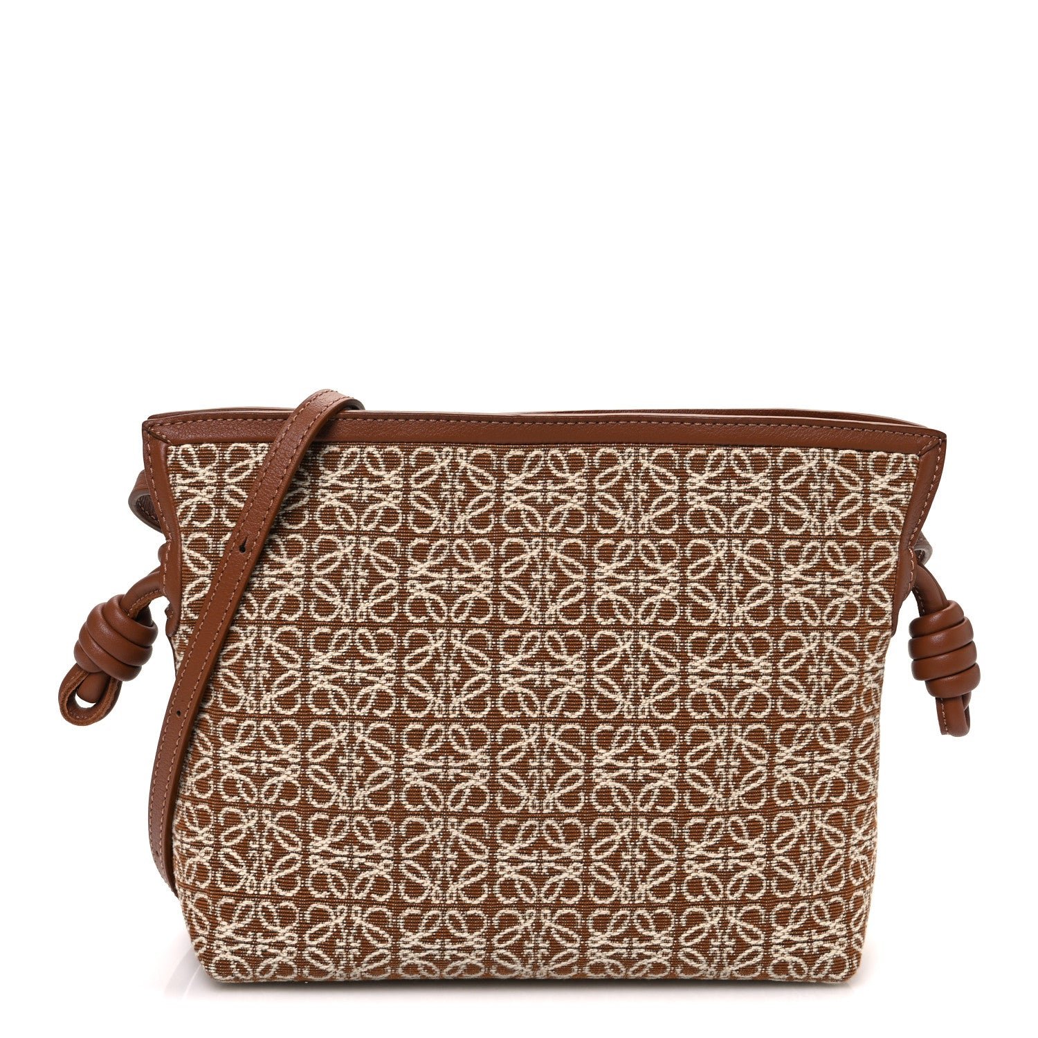 Loewe Jacquard Anagram Calfskin Mini Flamenco Knot Clutch Tan Pecan