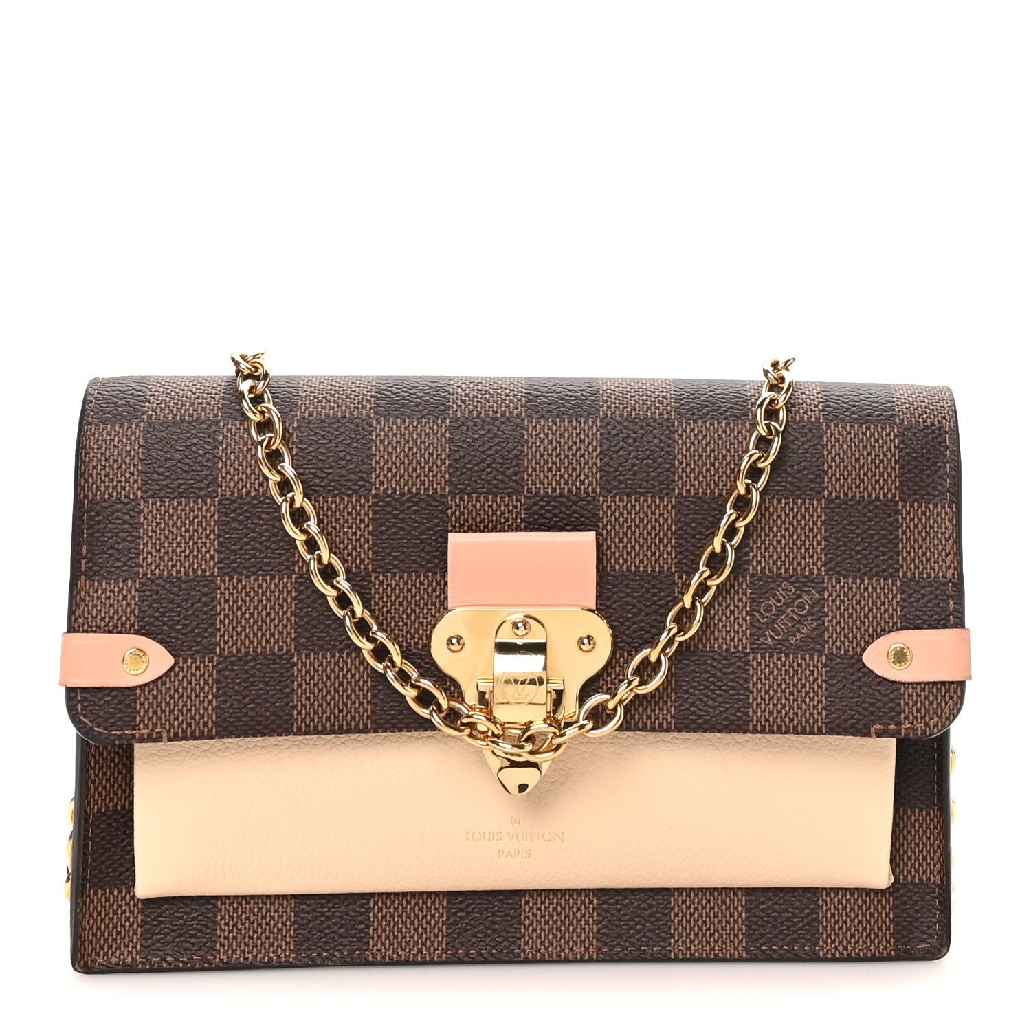 Louis Vuitton Damier Ebene Vavin Chain Wallet Creme
