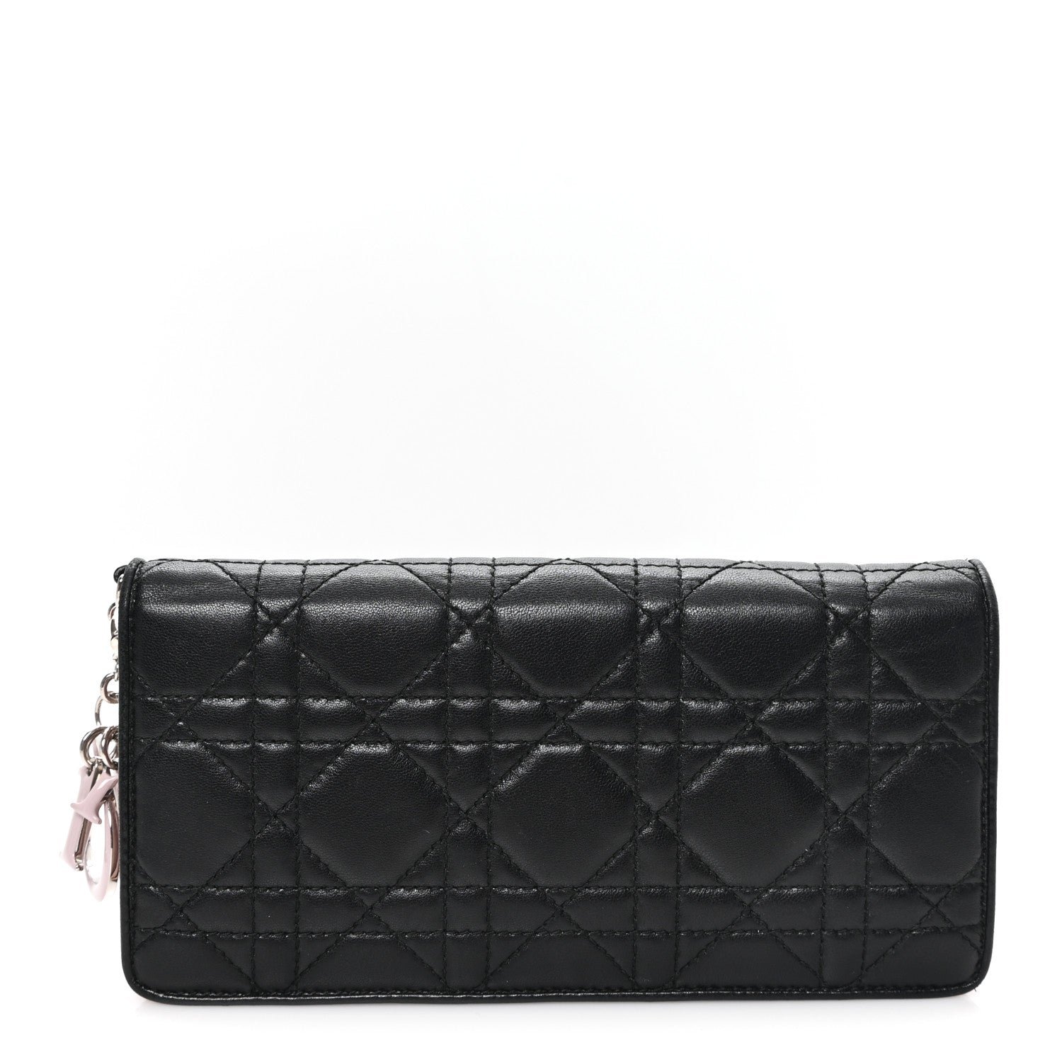 Christian Dior Lambskin Cannage Bi-Color Lady Dior Flap Card Holder Black Mauve Pink