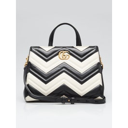 Gucci Black/White Quilted Leather Marmont 2.0 Metelasse Top Handle Small Satchel Bag