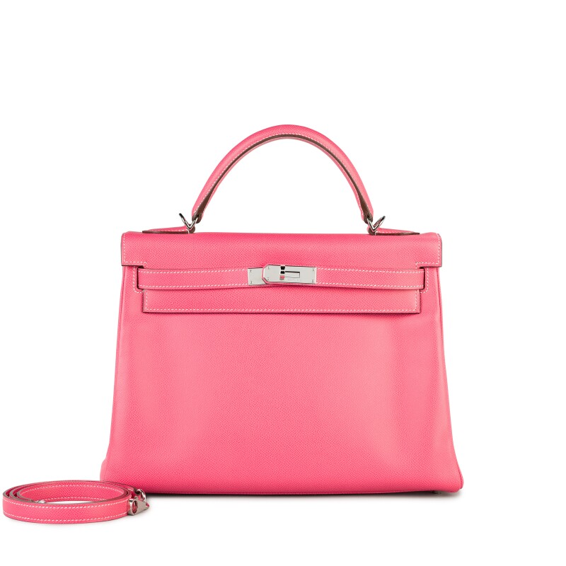 Hermes Limited Edition Rose Tyrien Epsom and Rubis Verso Candy Kelly 32 Retourné Palladium Hardware, 2011