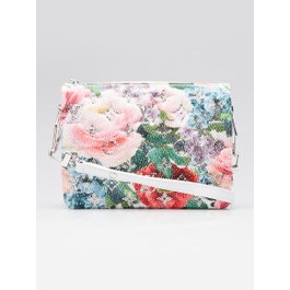 Louis Vuitton Floral Printed Monogram Embossed Satin Crystal Kussan BB Bag w/o Chain Strap