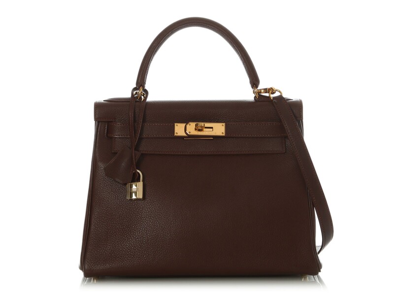 Hermes Vintage Noisette Togo Retourne Kelly 28 Gold Hardware, 1997