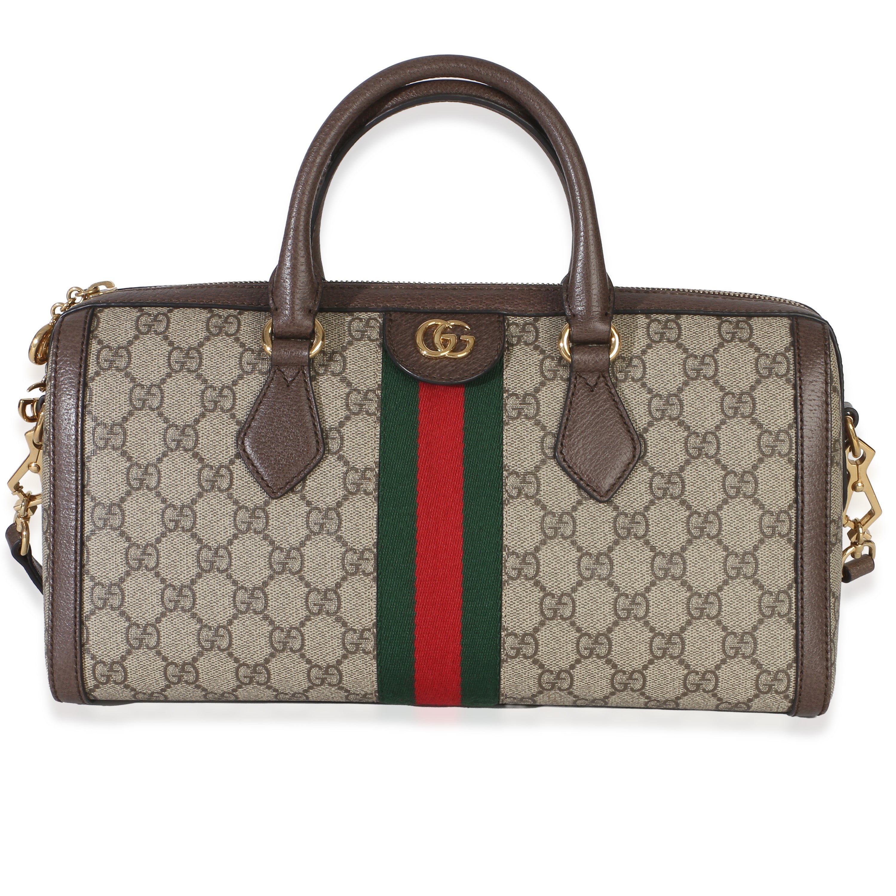 Beige GG Supreme Monogram Canvas Web Medium Ophidia Boston Bag