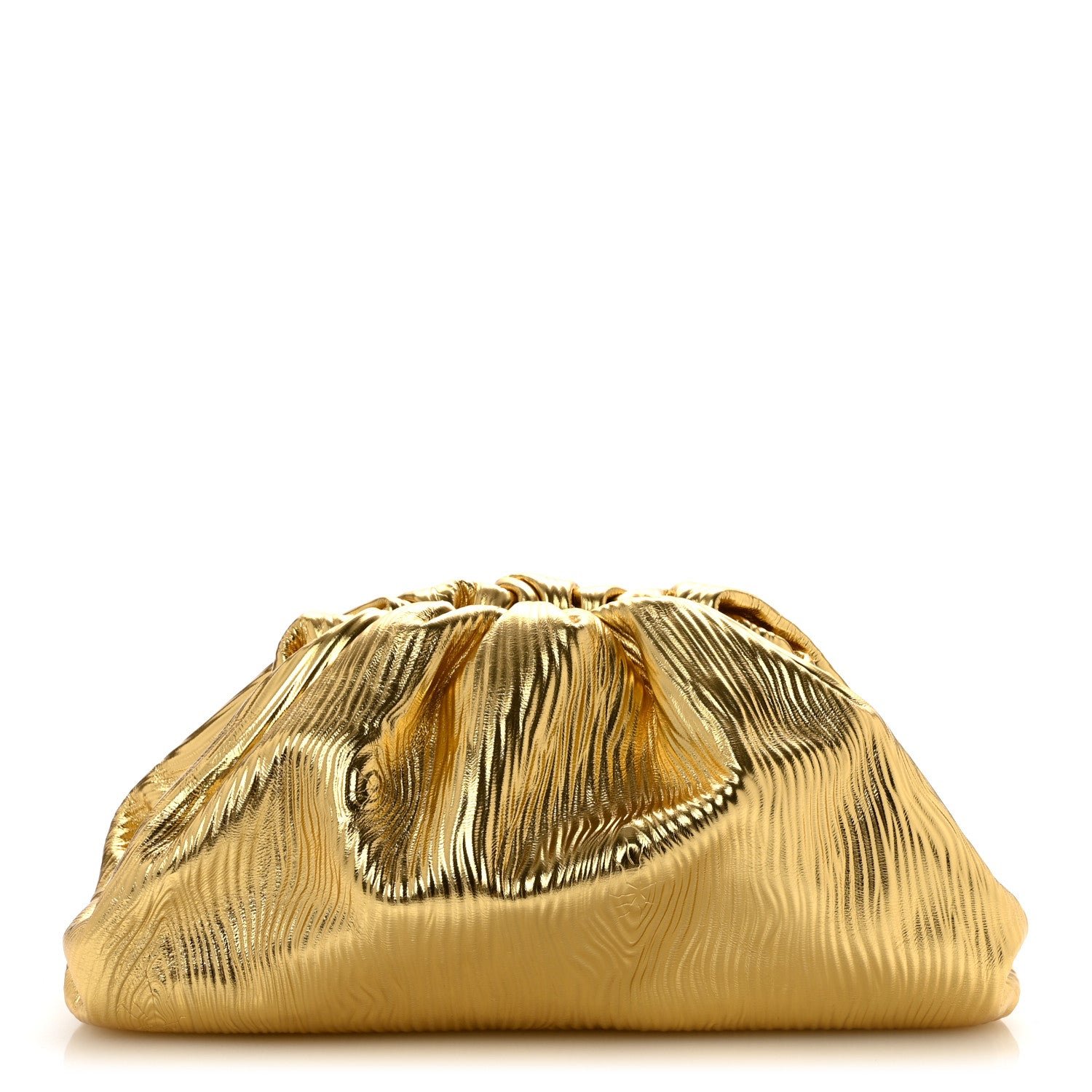 Bottega Veneta Metallic Bark Calfskin Embossed The Pouch Oversized Clutch Oro
