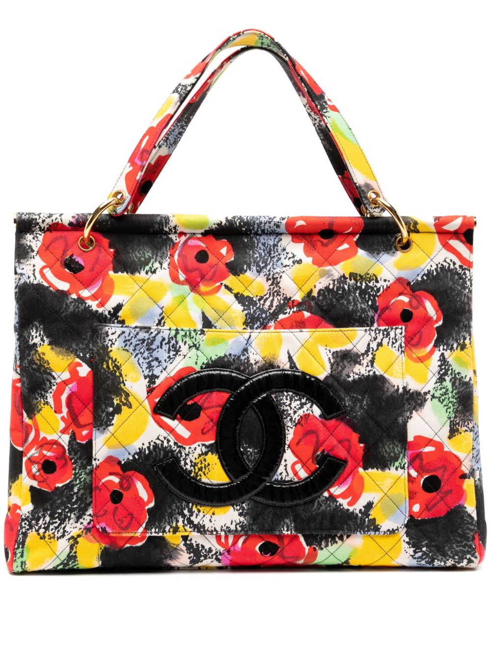 Chanel 1997 Graffiti Floral Cloth Resort Quilted Large Tote Bag