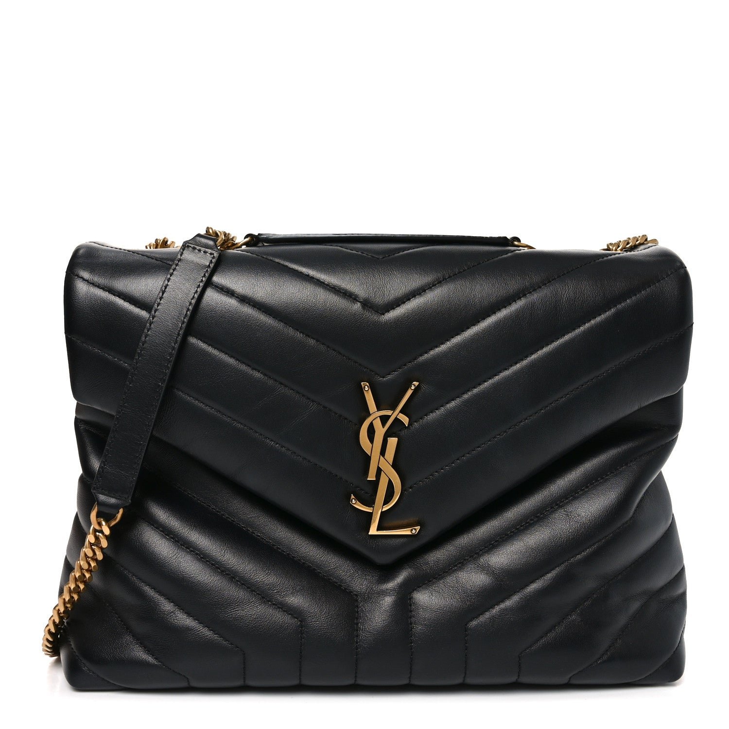 Saint Laurent Calfskin Y Quilted Monogram Medium Loulou Chain Satchel Black