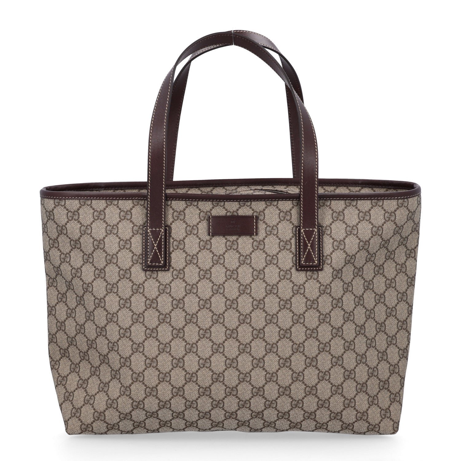 Gucci GG Supreme Monogram Medium Zippered Shopping Tote Dark Brown