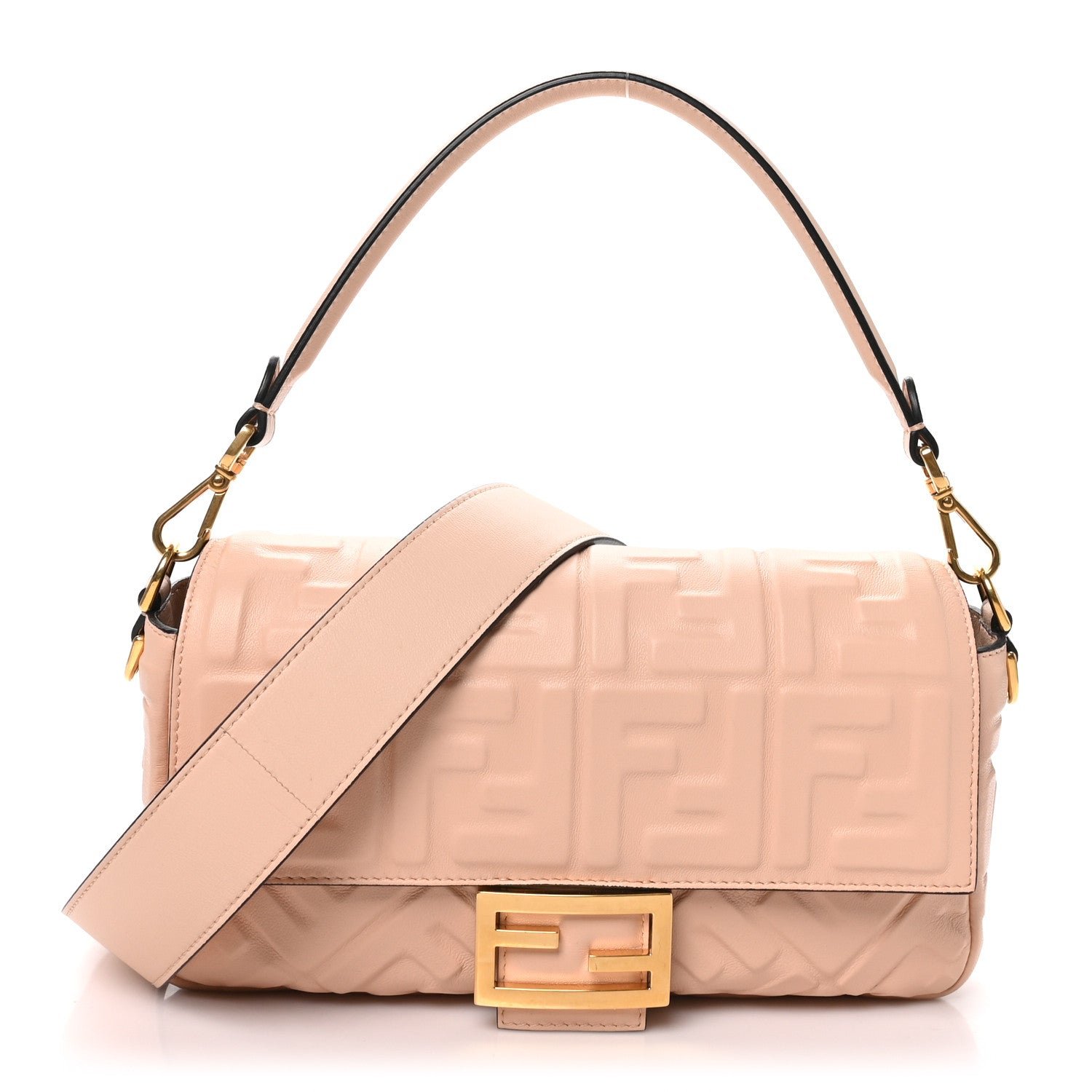 Fendi Nappa FF 1974 Embossed Baguette Baby Pink