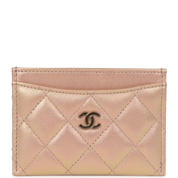 Chanel Classic Card Holder Wallet Light Pink Iridescent Calfskin Silver Hardware