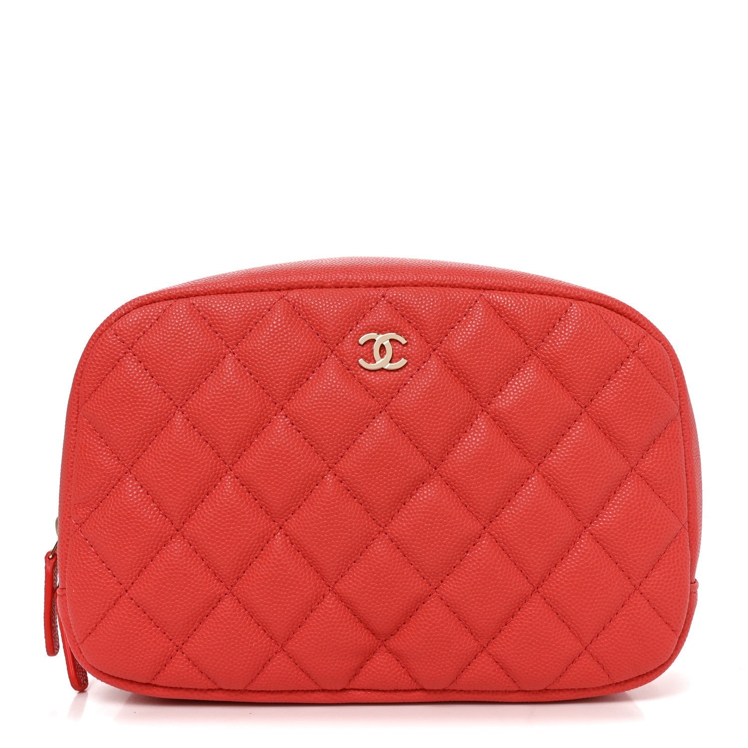 Chanel Caviar Quilted Medium Curvy Pouch Cosmetic Case Dark Pink