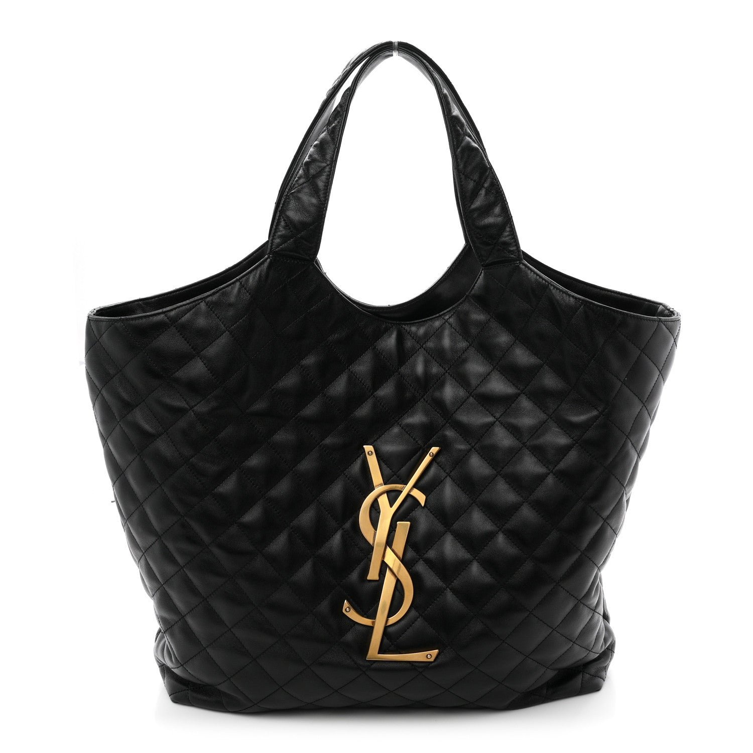 Saint Laurent Lambskin Quilted Maxi Icare Shopping Tote Black