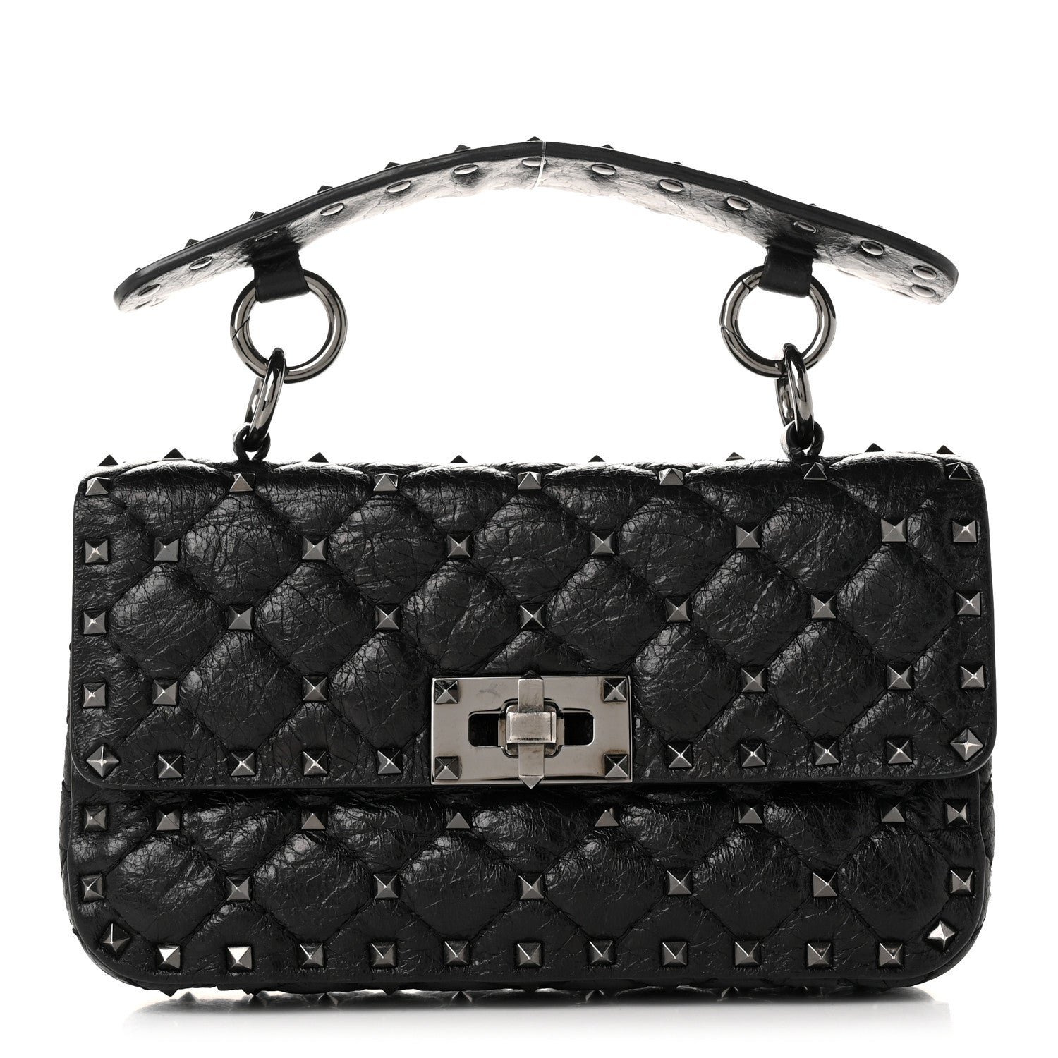 Valentino Garavani Craquele Nappa Small Rockstud Spike Shoulder Bag Black