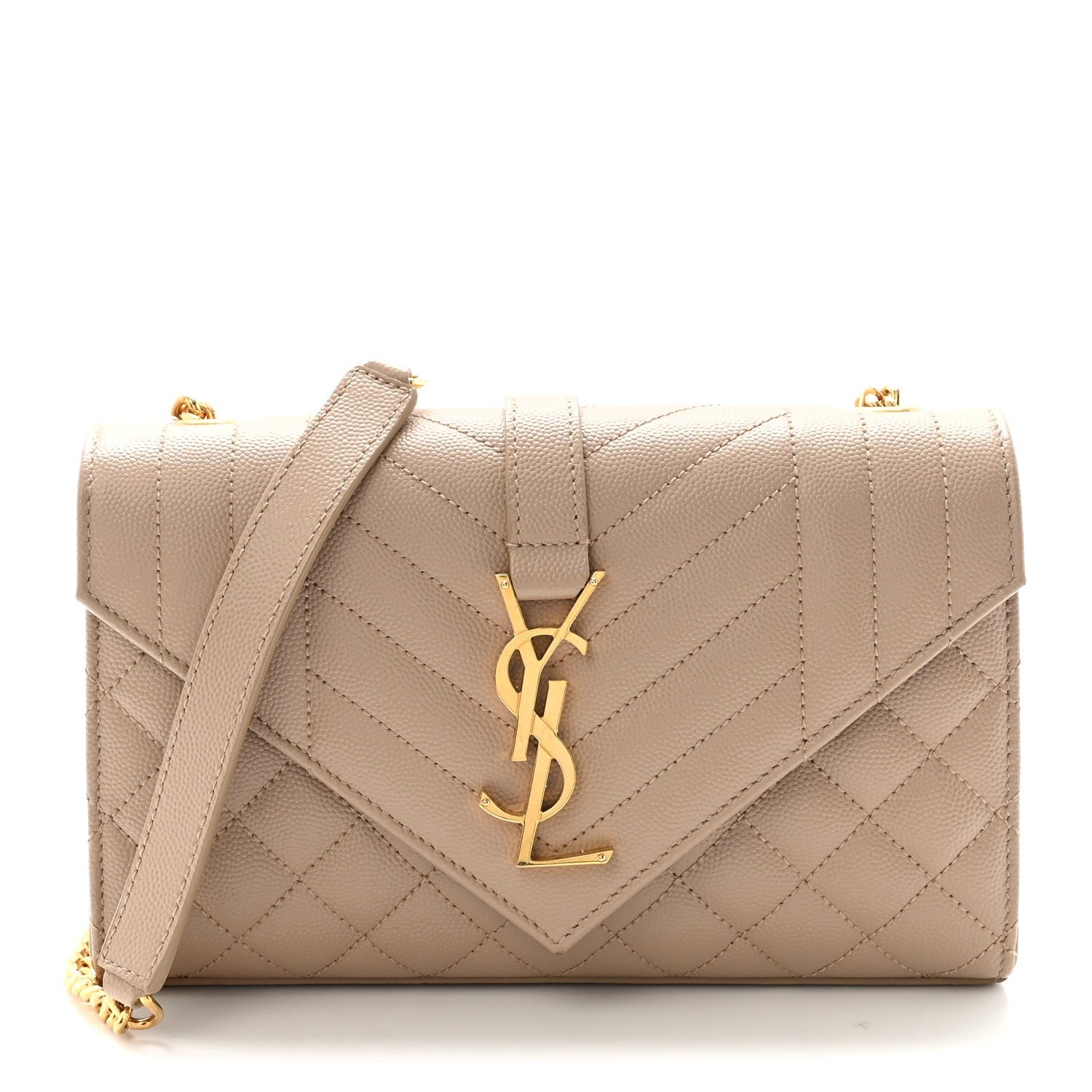 Saint Laurent Grain De Poudre Textured Mixed Matelasse Triquilt Small Monogram Satchel Dark Beige