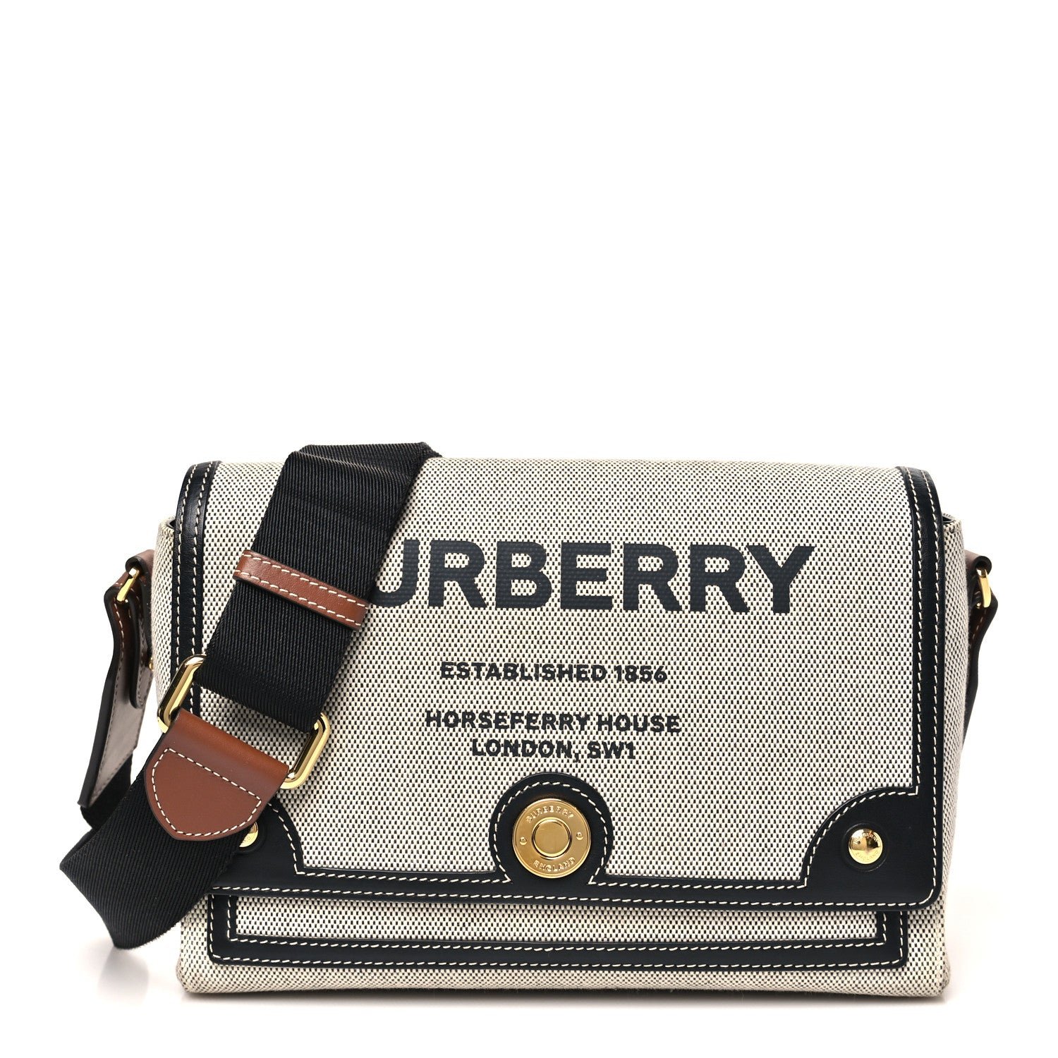 Burberry Canvas Horseferry Print Note Crossbody Bag Grey Black