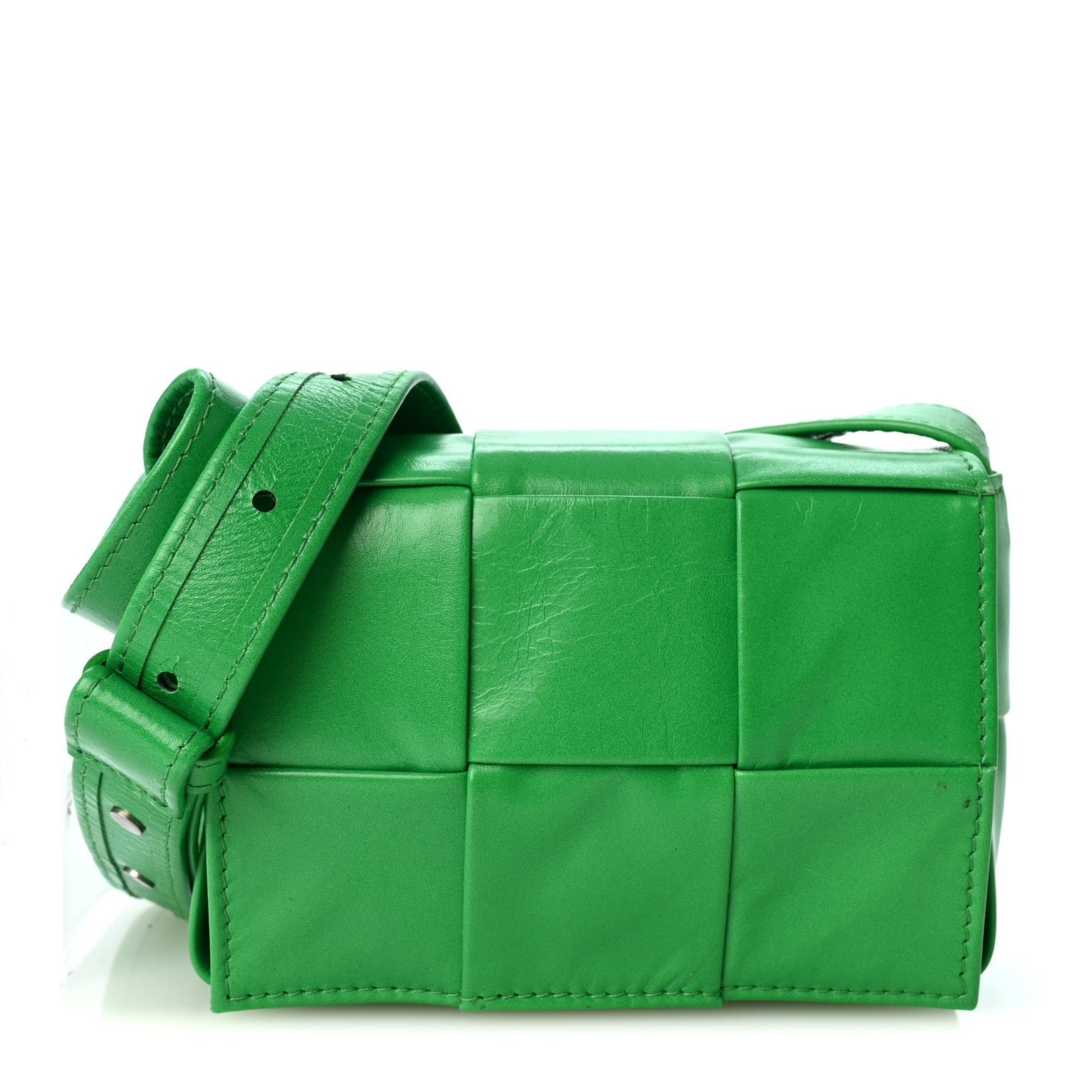 Bottega Veneta Crinkled Lambskin Maxi Intrecciato Extra Mini Cassette Crossbody Bag Parakeet