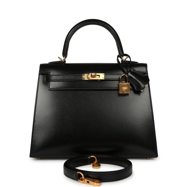 Hermes Kelly Sellier 25 Black Box Gold Hardware