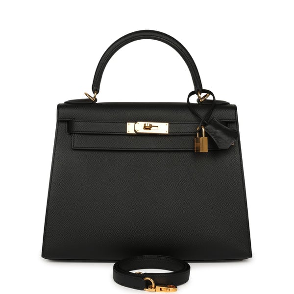 Hermes Pre-owned Hermes Kelly Sellier 28 Black Epsom Gold Hardware