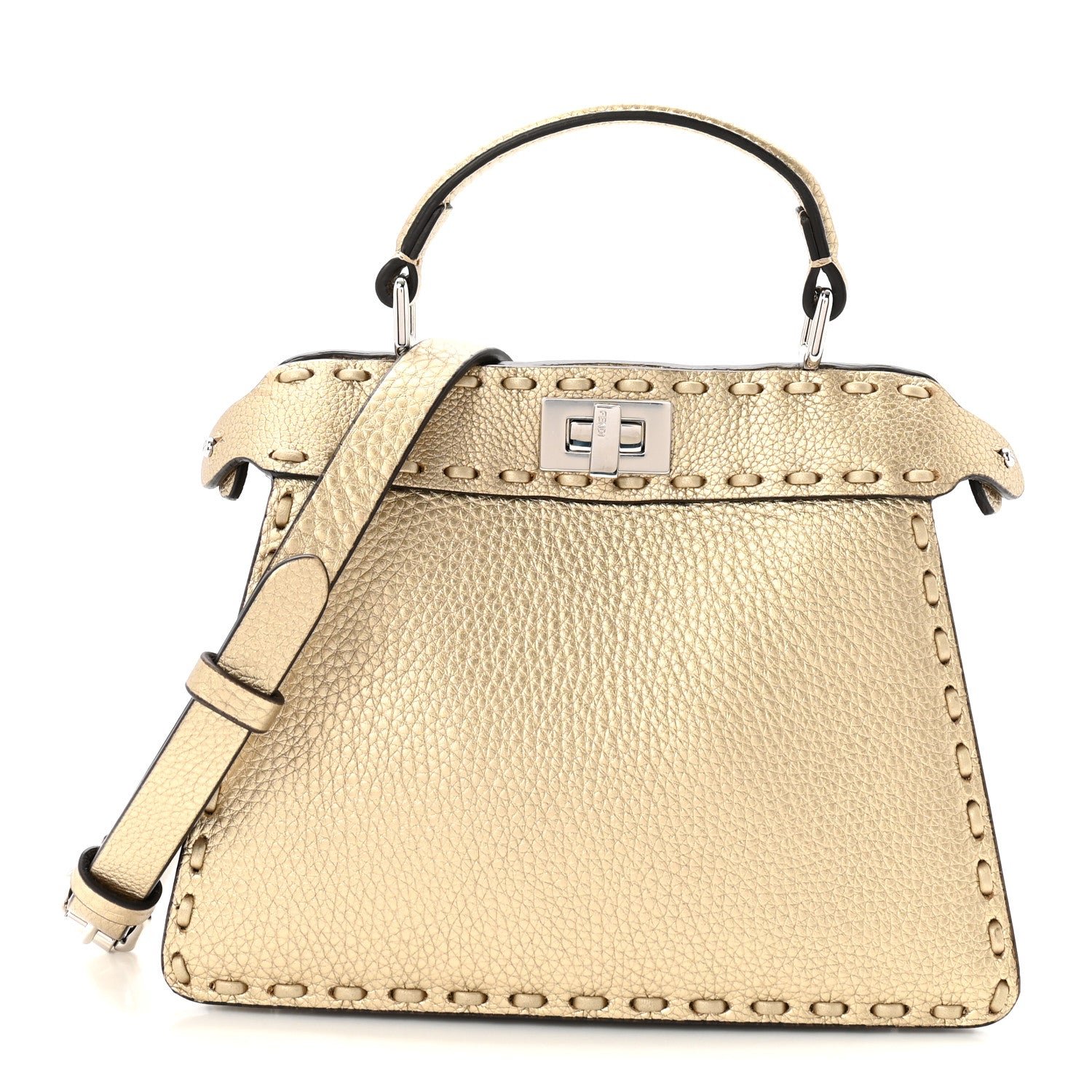 Fendi Metallic Cuoio Roma Sellerissima Nappa Sintetica Tape Stitch Petite Peekaboo I SEE U Iconic Satchel Platino
