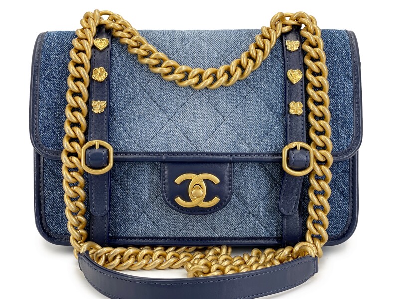 Chanel Blue Ombre Denim Quilted Messenger Flap Bag Aged Gold Hardware, 2024