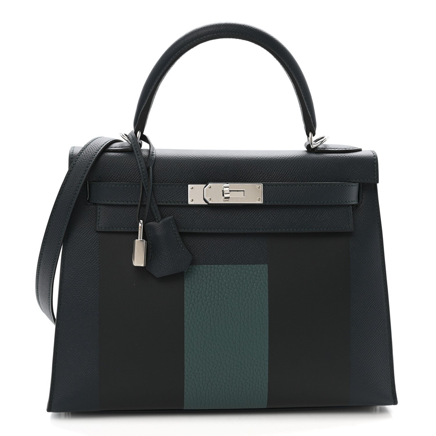 Hermes Epsom Sombrero Taurillon Clemence Kellygraphie Lettre H Kelly Sellier 28 Vert Cypress Bleu Obscur Malachite Bleu Encre