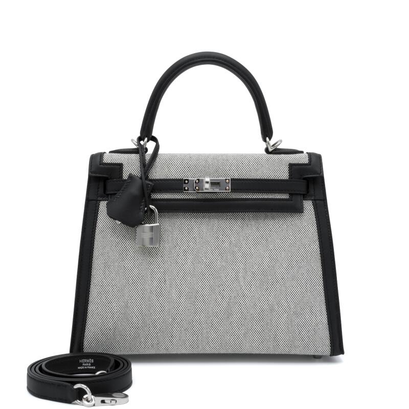 Limited Edition Black Swift and Ecru Toile Kelly 25 Sellier Palladium Hardware, 2026