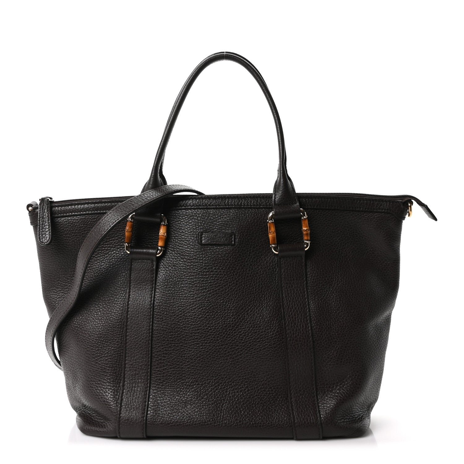 Gucci Calfskin Bamboo Top Handle Tote Dark Brown