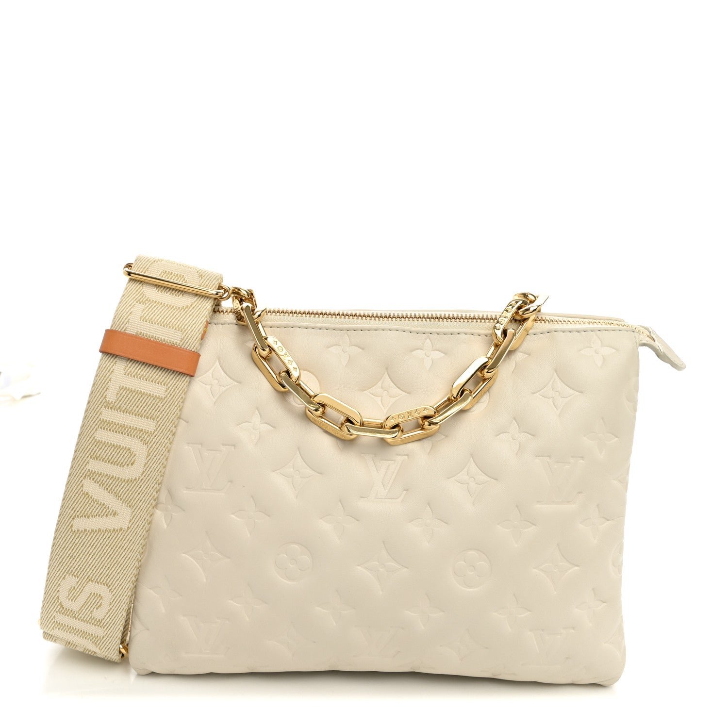 Louis Vuitton Lambskin Embossed Monogram Coussin PM Beige Cream