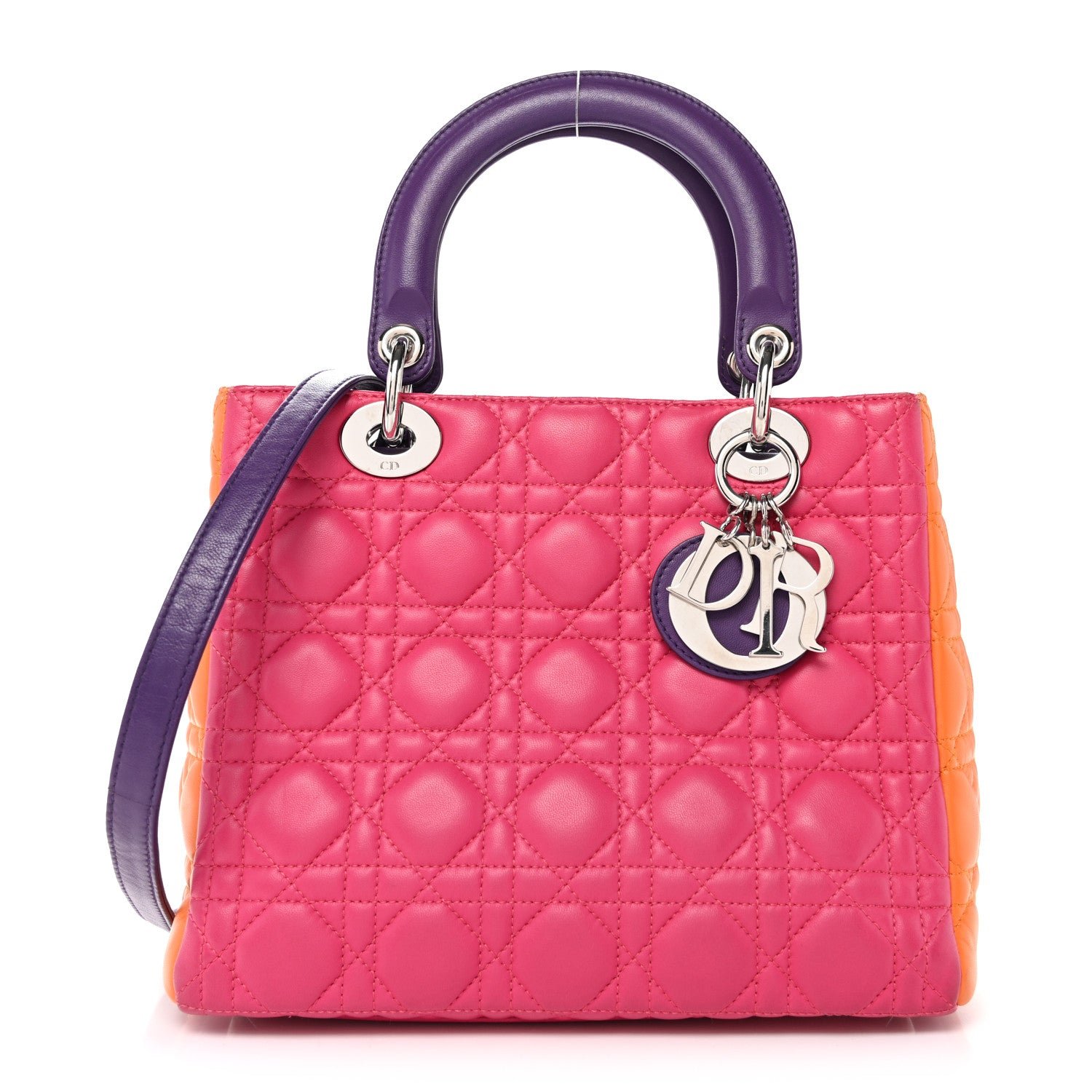 Christian Dior Lambskin Cannage Medium Tri-Color Lady Dior Pink