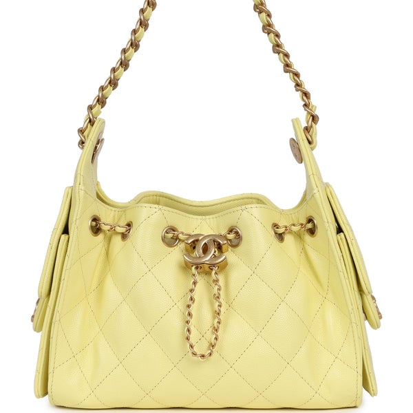 Chanel Mini 25 Hobo Bag Light Yellow Caviar Antique Gold Hardware
