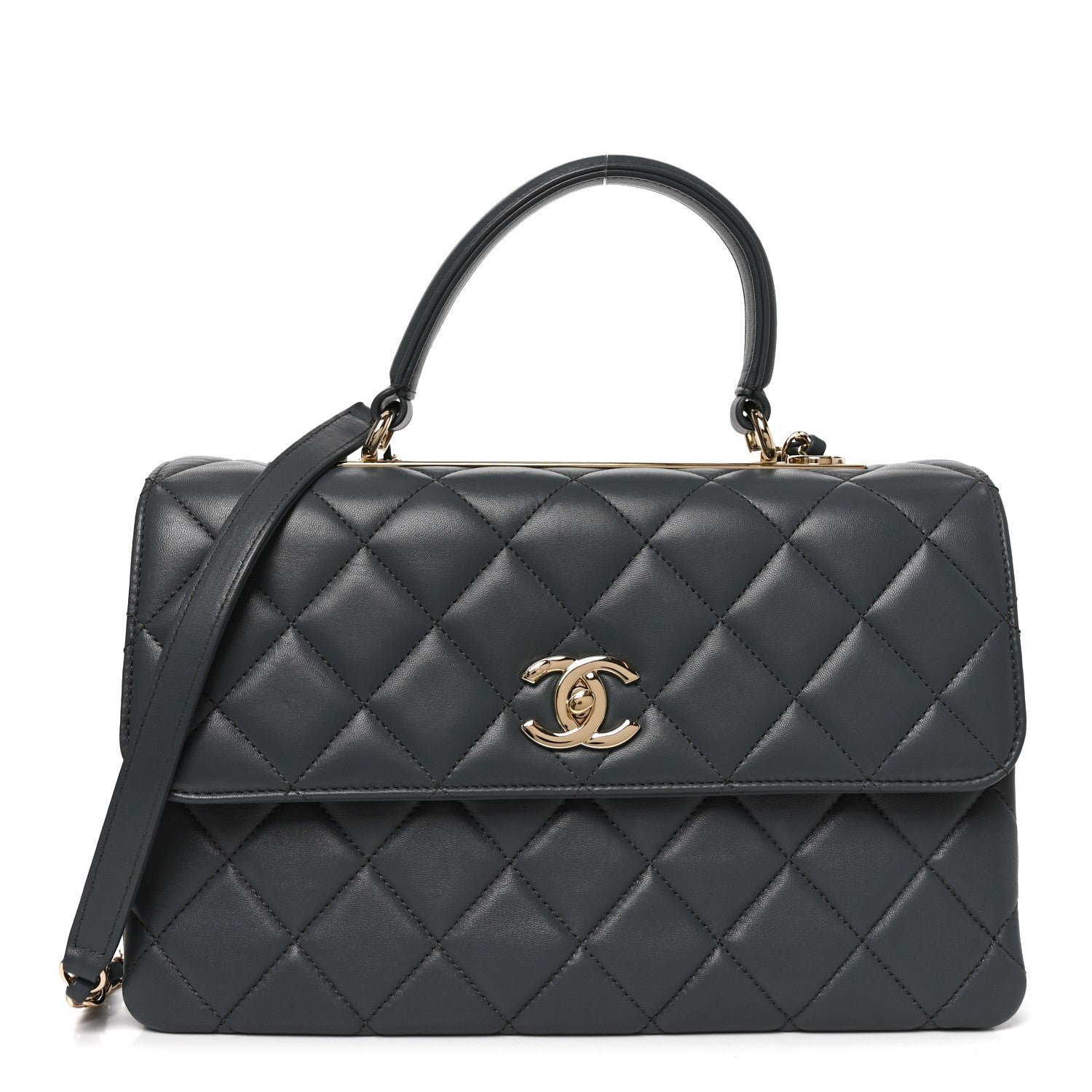 Chanel Lambskin Quilted Medium Trendy CC Flap Dual Handle Bag Dark Grey