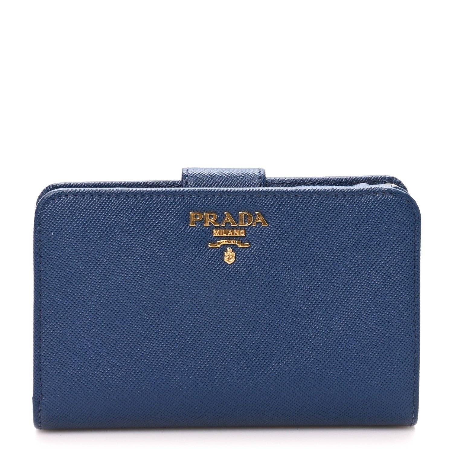 Prada Saffiano Metal Compact Wallet Bluette