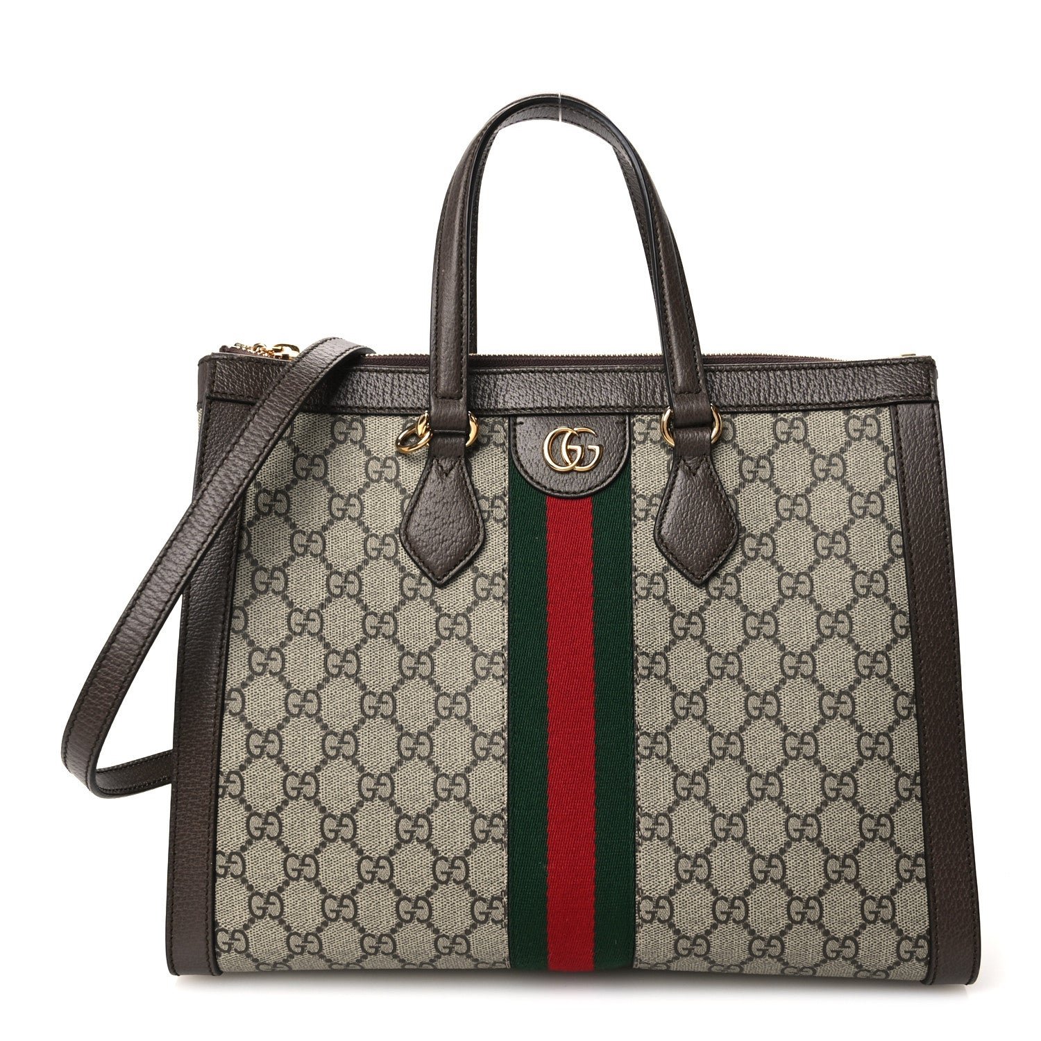 Gucci GG Supreme Monogram Web Medium Ophidia Tote Bag Brown