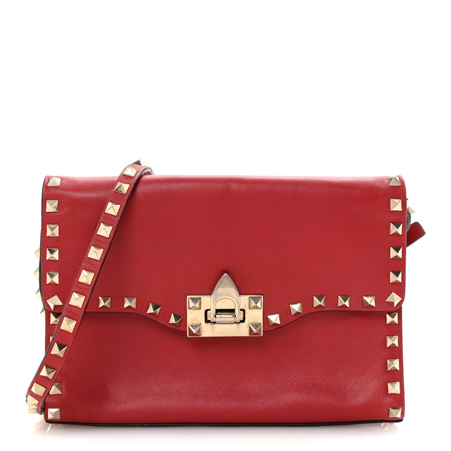 Valentino Garavani Vitello Medium Rockstud Flip Lock Crossbody Bag Rosso Valentino