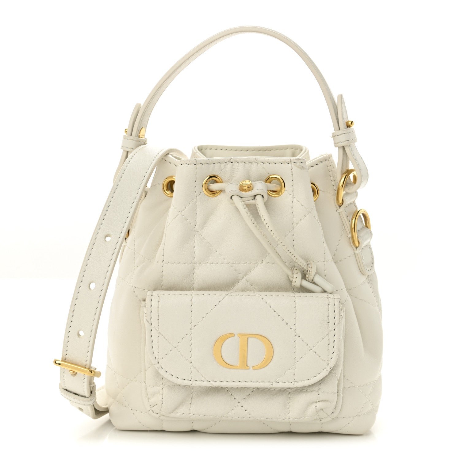 Dior Lambskin Macrocannage Caro Nano Bucket Bag Latte