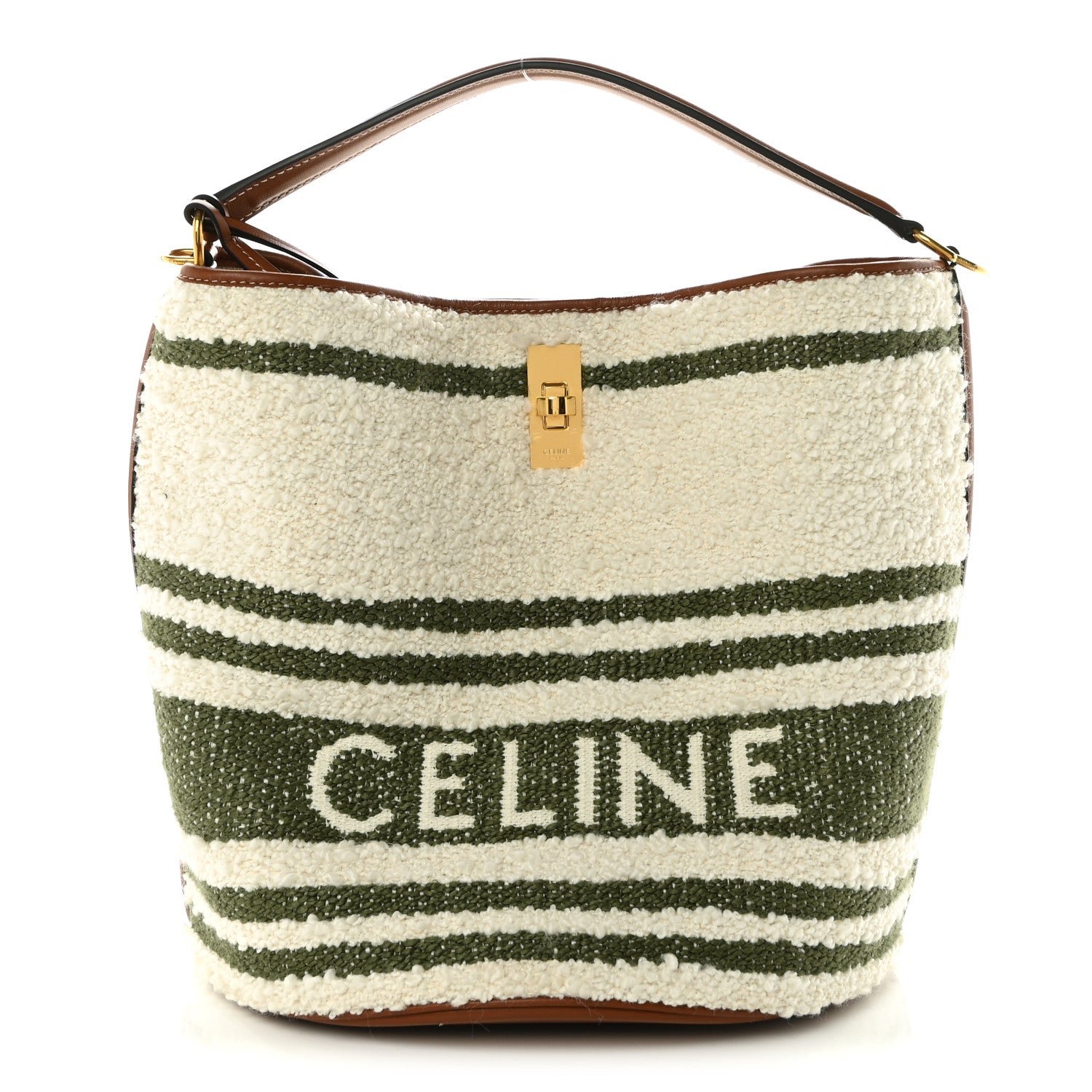 Celine Canvas Smooth Calfskin Logo Bucket 16 Bag Khaki Beige Tan