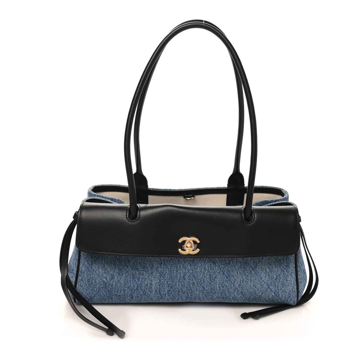 Chanel Calfskin Denim Stitched Urban Essentials Small Shopping Bag Blue Black