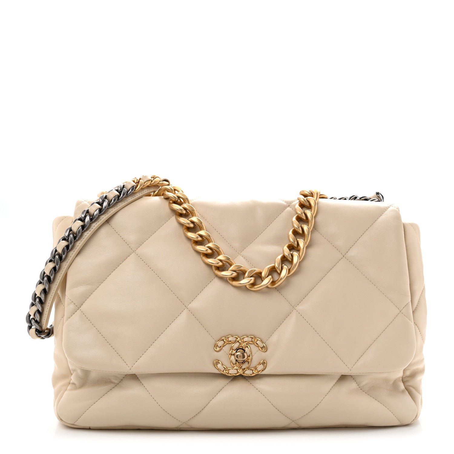 Chanel Lambskin Quilted Maxi Chanel 19 Flap Beige